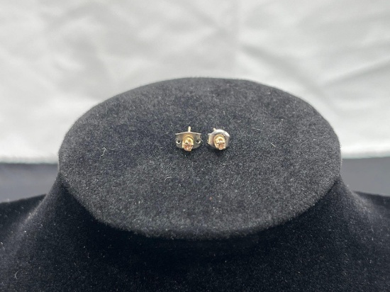 14K Marked Studded Stone Earrings with Stone