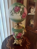 Hand Painted Floral Design Electrified Oil Lamp
