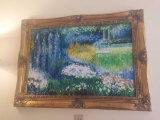 Ornate Framed Oil on Canvas Garden Scene