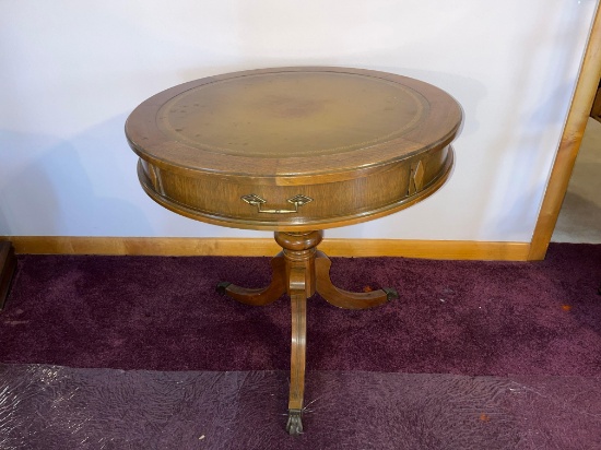 Duncan Fythe Style Leather In Lay Lamp Table with Single Draw