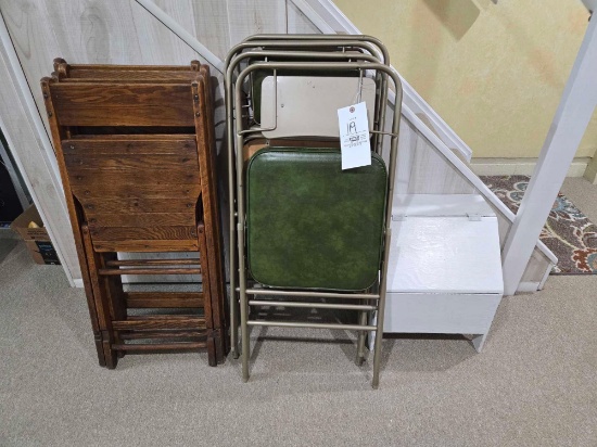 4 Padded Folding Chairs, 4 Wooden Folding Chairs & Milk Hutch