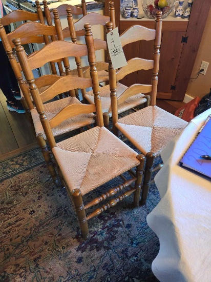 6 Maple Ladder Back Chairs w/ Wicker Bottom
