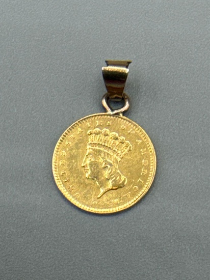 1857 $1 Gold Indian Princess with bezel