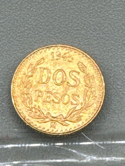 1945 Gold Mexico 2 Pesos