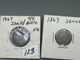 1867 Shield & 3 cent Nickel