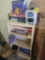 Press wood bookcase with keyboards, karaoke machine and children's items