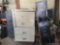 2 Lateral and 1 upright 4 drawer metal files, disassemble wood top desk