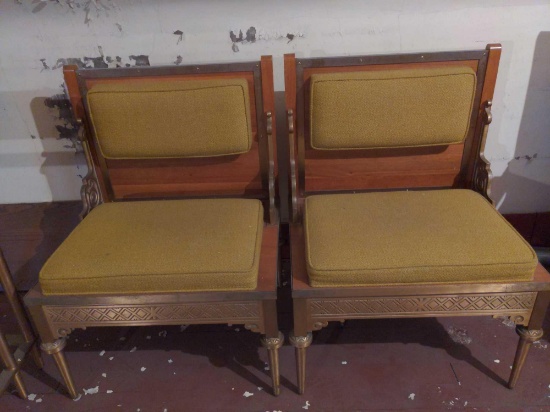 Pair of Vintage Brass Upholstered Church Altar chairs
