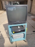 Vintage AV cart with box tv, Sharp LCD XG-E3500U projector and Sony VCR