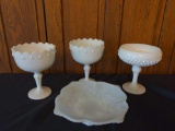 Vintage White Milk Glass Compote and serving dish lot