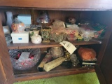Contents of cabinet, glass, holiday items