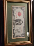 $2 red seal note, 1928G, framed