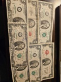 $2 notes, 2 are red seal. Bid x 7