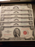 $2 Notes, one red seal, bid x 6