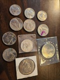 Assorted coins, one silver half