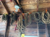 assorted rope & come along in garage