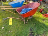 red true temper wheel barrow & tarps