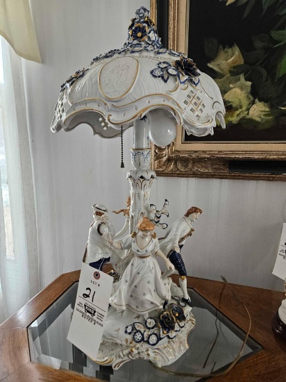 Capodimonte figural lamp, 25in tall