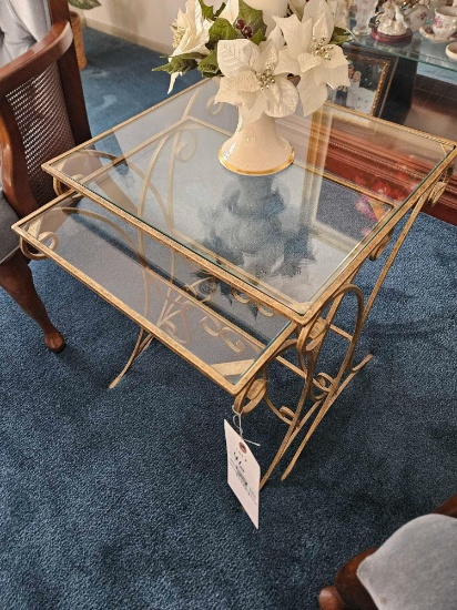 Set of glass nesting tables, candle