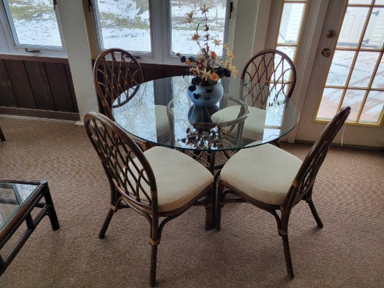 Rattan Glass top table with 4 matching chairs