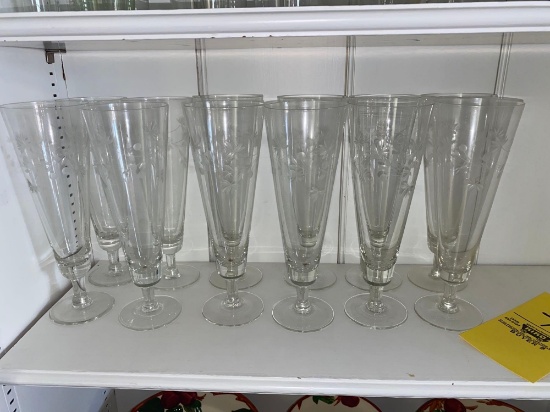 12 pc Etched Glass stemware
