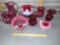 Fenton Cranberry Glass Opalescent Hobnail, Thumb Spot, Vases, Pitchers