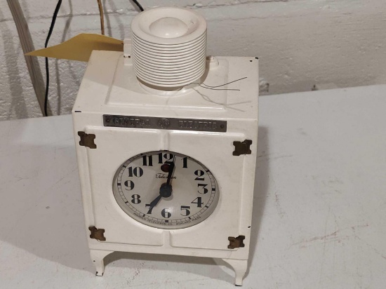 Early General Electric Telechron Refrigerator Clock Cast Metal 9" tall