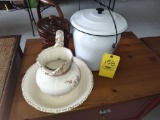Pitcher and Bowl, Ice Bucket, Porcelain Pail