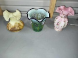 3 PC Fenton Hand painted Vases, Burmese