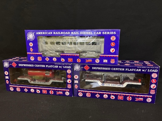RMT Depressed Center Flat Car and Powered Baltimore and Ohio RDC Car