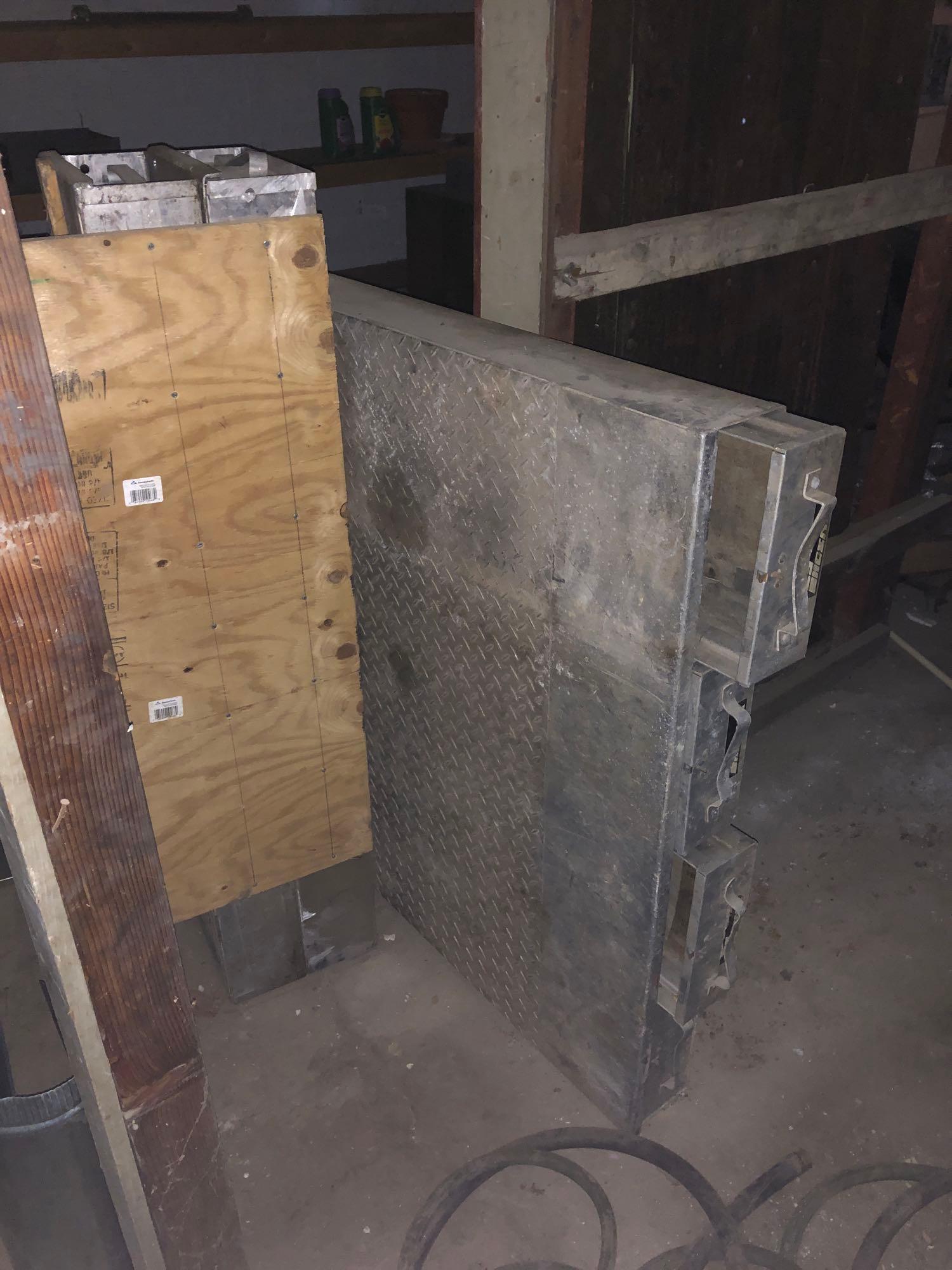 Metal Shelves, Diamond plate tool box, work bench | Proxibid