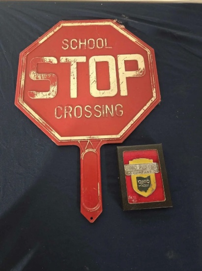 Ohio Bus Line Company Badge and Double Sided School Crossing Sign