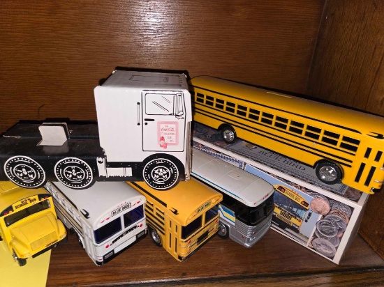 School Bus Collection and Cardboard Coca Cola truck
