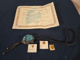 Turquoise Bolo Tie, 1 10K pin & 2 Gold Filled Pins