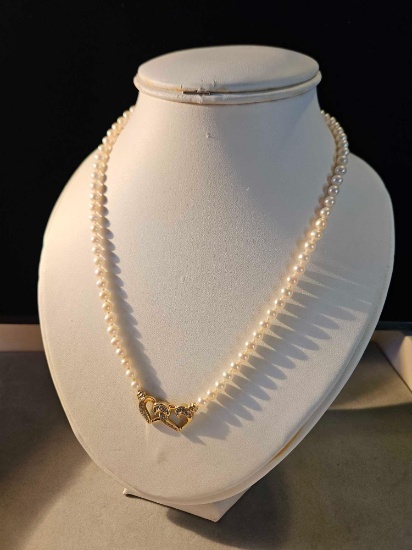 14k gold, diamond, and cultured pearl necklace
