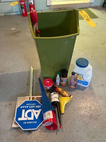 Trash Can, Funnels, Oils and Sprays