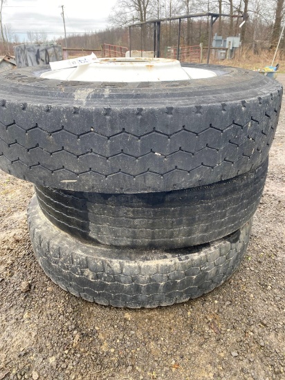 (3) Goodyear 11R24.5 tires on rims