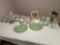 Fine China Tea set - cup and saucers - green serving dishes - owl plate - etc