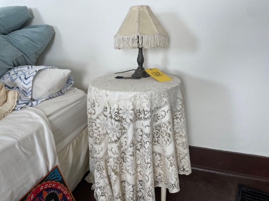 Side Table w Doily and Lamp