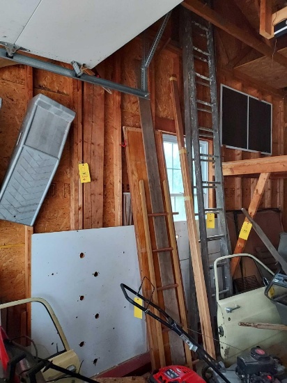 Garage Wall Contents - Lumber, Wooden Extension Ladder