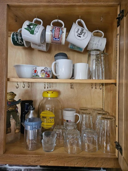 Contents of Cupboard - Mugs, Cups, Ice Tea Dispenser