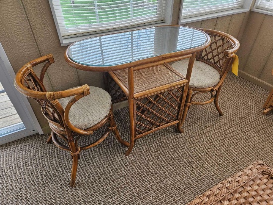 Rattan Settee with Glass Top