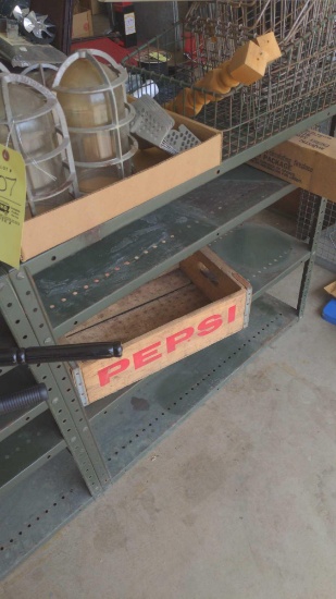 Steel Shelves with contents : Pepsi crate industrial lights