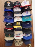 (24) vintage men's advertising baseball hats w/ rack