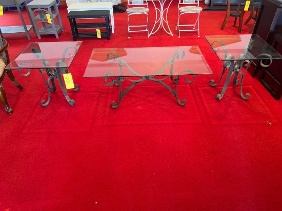 (3) Matching Glass Top Table Set