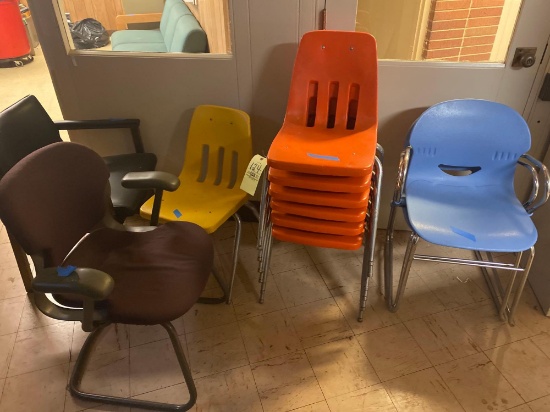 assorted stack and office chairs