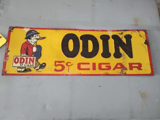 Odin 5 Cent Cigar Tin Embossed Sign 28" x 9 1/2"