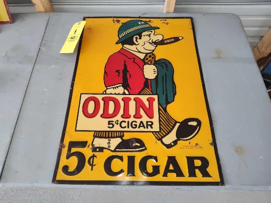 Odin 5 Cent Cigar Embossed Tin Sign 27 1/2" x 19 1/2"