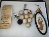 Early Golf Balls, Tees, Pool Matchbook, Lady Basketball Print