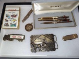 Coca Cola Items Bradley Pen& Pencil Set, Knives, Belt Buckle, Cards